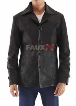 Leo Full Sleeves Black Color Leather Coat For Men's