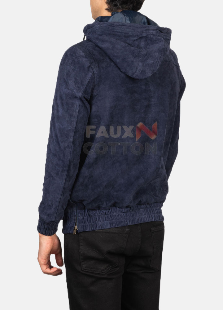 Kenton Hooded Blue Suede Leather Pullover Jacket Kenton Hooded Blue Suede Leather Pullover Jacket